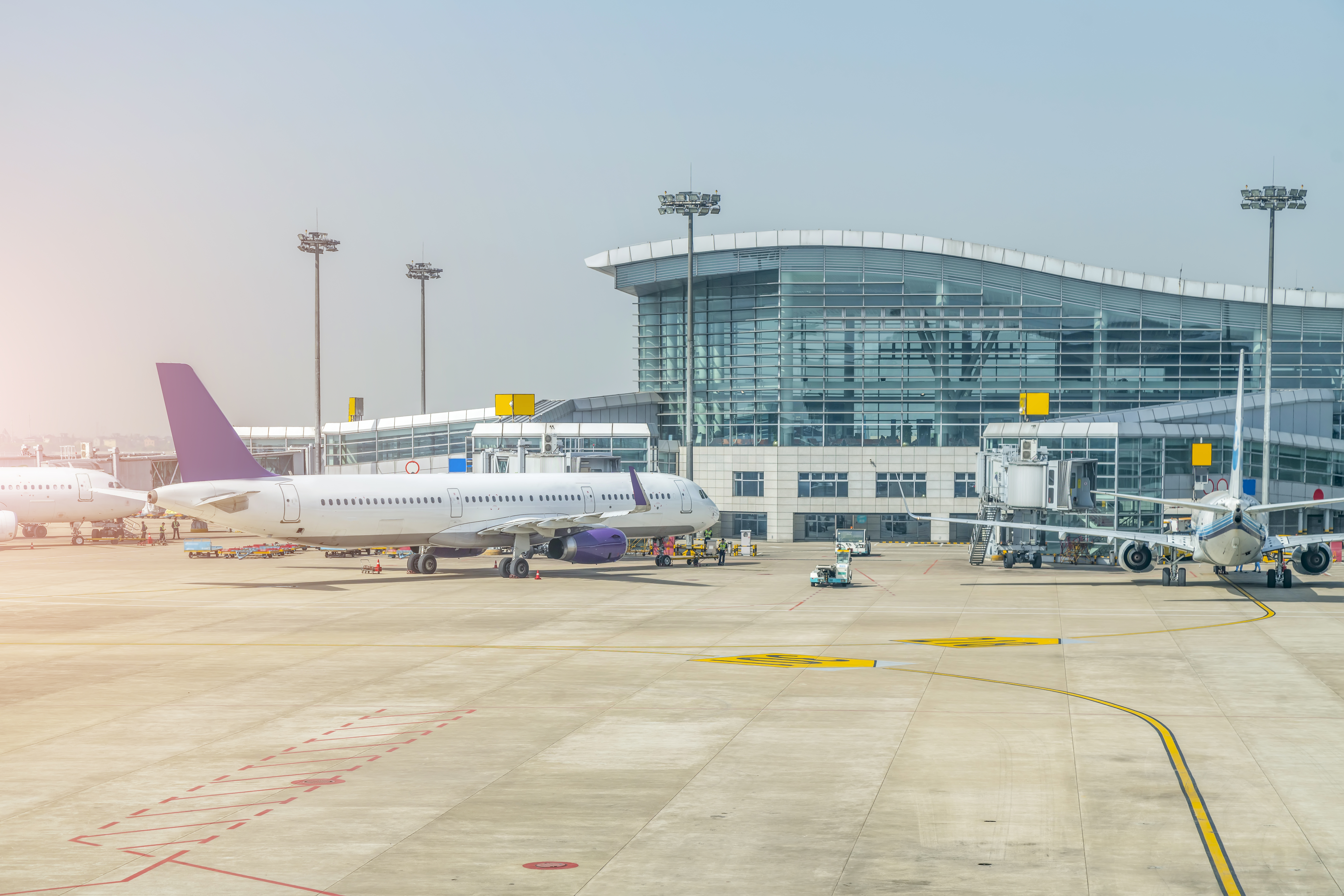 Modern airport terminal interior with departure gates