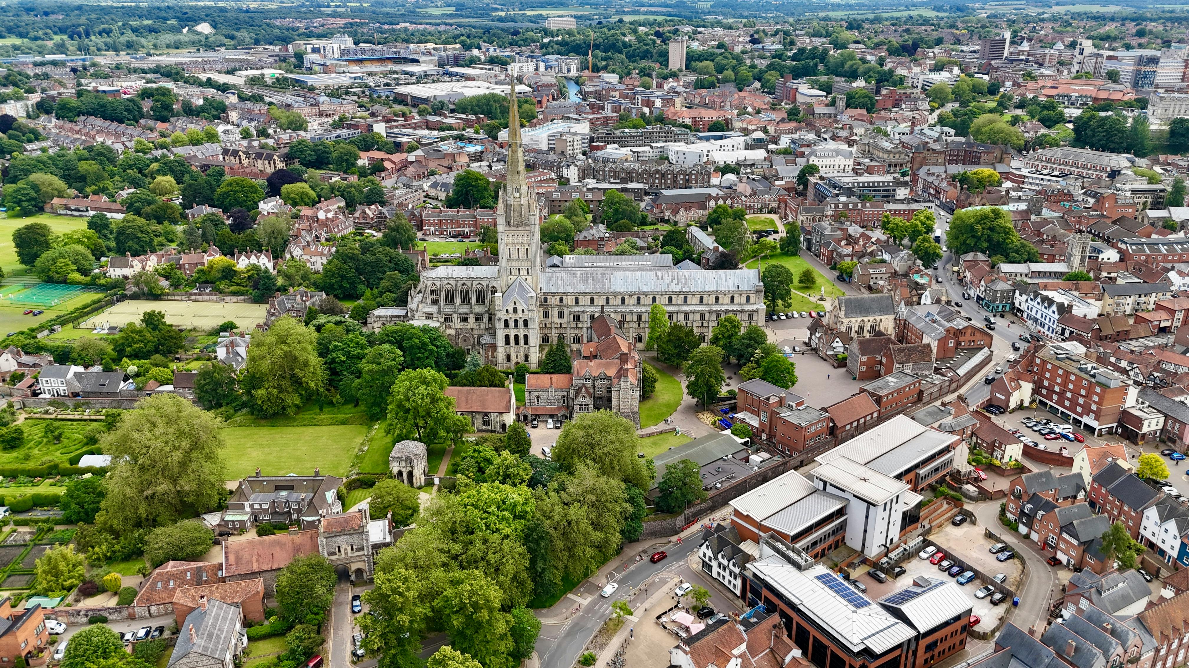 Norwich City Centre showing historic architecture and shopping districts